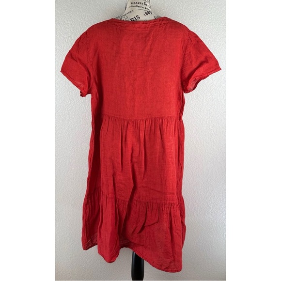 Giusy Women’s Dress Red 100% Linen Tiered Short Sleeve Shift, size XL - Picture 6 of 10